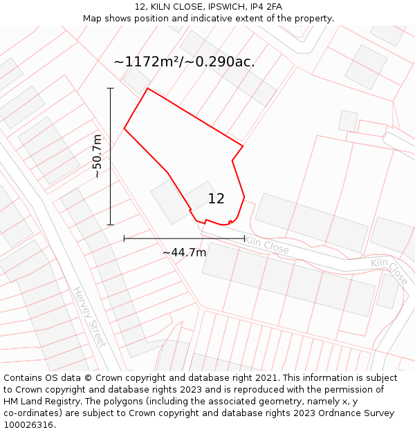 12, KILN CLOSE, IPSWICH, IP4 2FA: Plot and title map