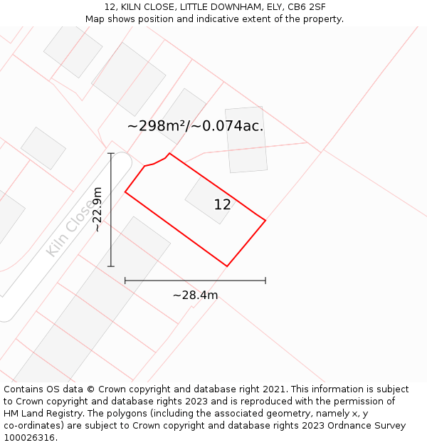 12, KILN CLOSE, LITTLE DOWNHAM, ELY, CB6 2SF: Plot and title map