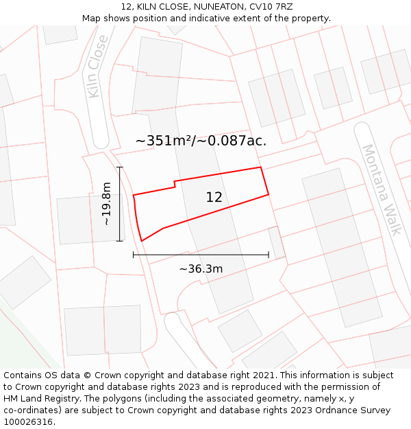 12, KILN CLOSE, NUNEATON, CV10 7RZ: Plot and title map