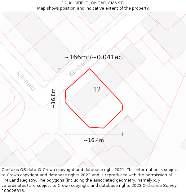 12, KILNFIELD, ONGAR, CM5 9TL: Plot and title map