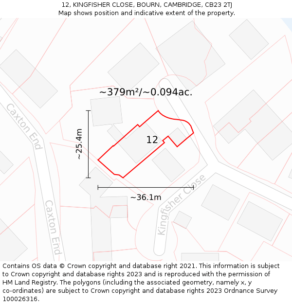 12, KINGFISHER CLOSE, BOURN, CAMBRIDGE, CB23 2TJ: Plot and title map