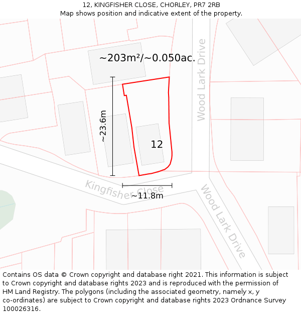 12, KINGFISHER CLOSE, CHORLEY, PR7 2RB: Plot and title map