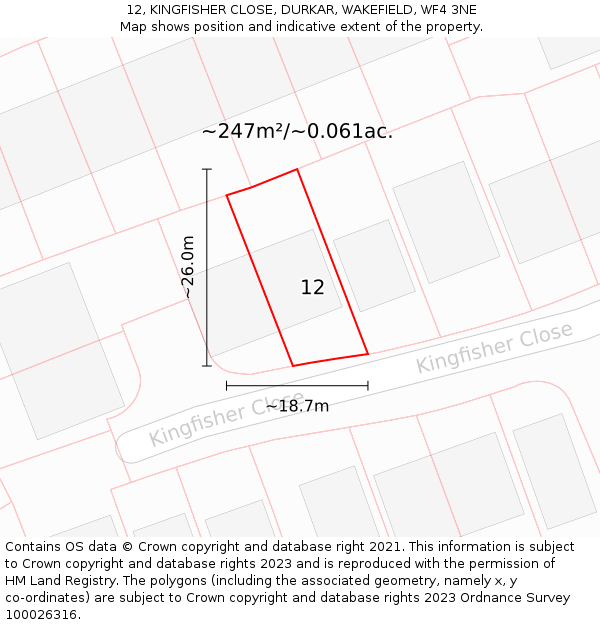 12, KINGFISHER CLOSE, DURKAR, WAKEFIELD, WF4 3NE: Plot and title map
