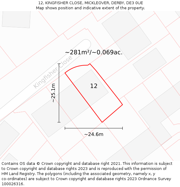 12, KINGFISHER CLOSE, MICKLEOVER, DERBY, DE3 0UE: Plot and title map