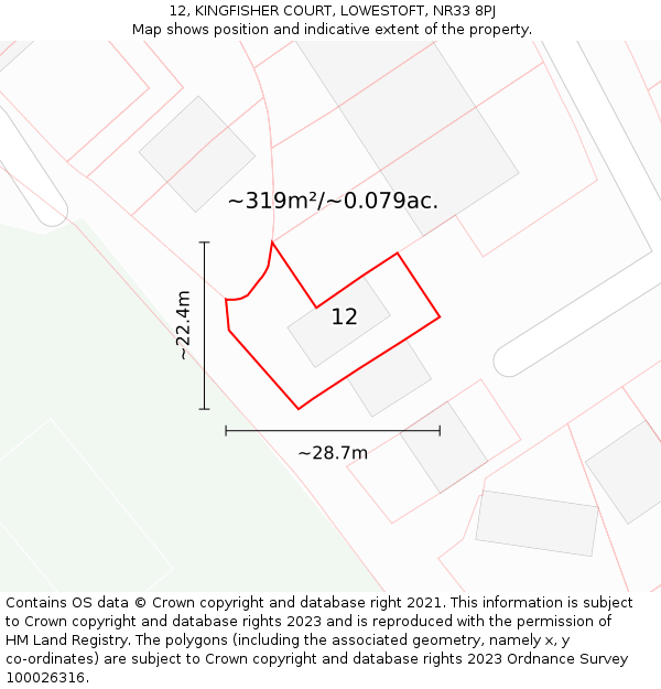 12, KINGFISHER COURT, LOWESTOFT, NR33 8PJ: Plot and title map