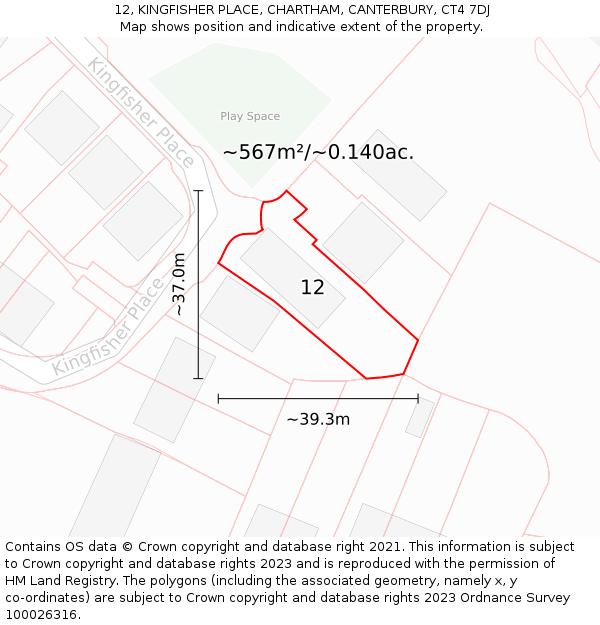 12, KINGFISHER PLACE, CHARTHAM, CANTERBURY, CT4 7DJ: Plot and title map