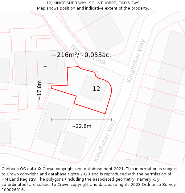 12, KINGFISHER WAY, SCUNTHORPE, DN16 3WS: Plot and title map