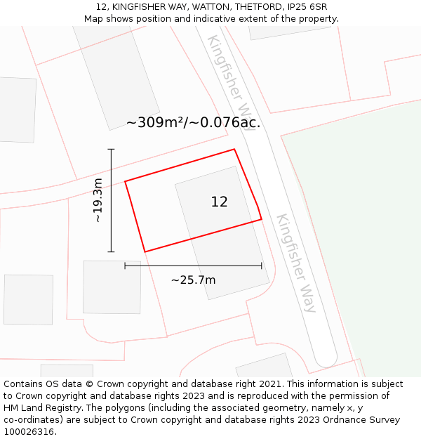 12, KINGFISHER WAY, WATTON, THETFORD, IP25 6SR: Plot and title map