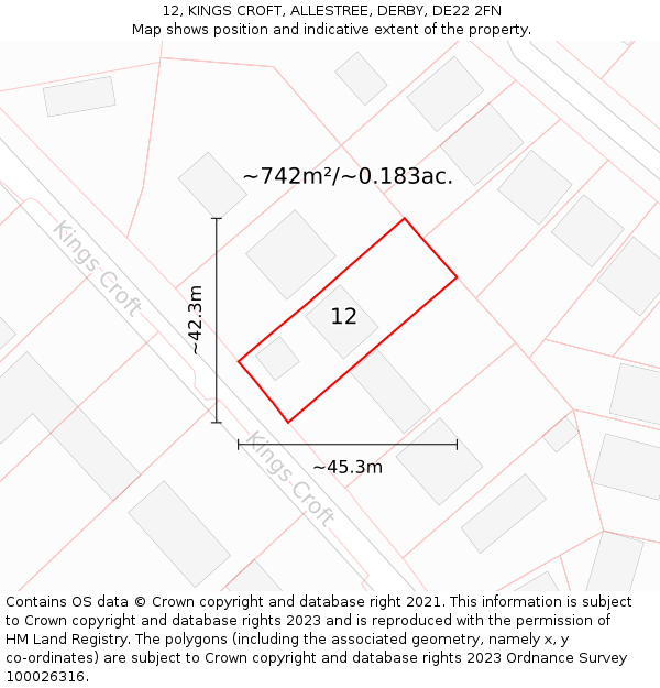 12, KINGS CROFT, ALLESTREE, DERBY, DE22 2FN: Plot and title map