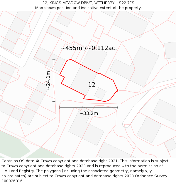 12, KINGS MEADOW DRIVE, WETHERBY, LS22 7FS: Plot and title map