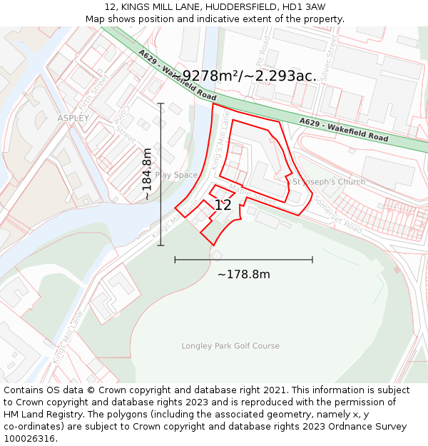 12, KINGS MILL LANE, HUDDERSFIELD, HD1 3AW: Plot and title map