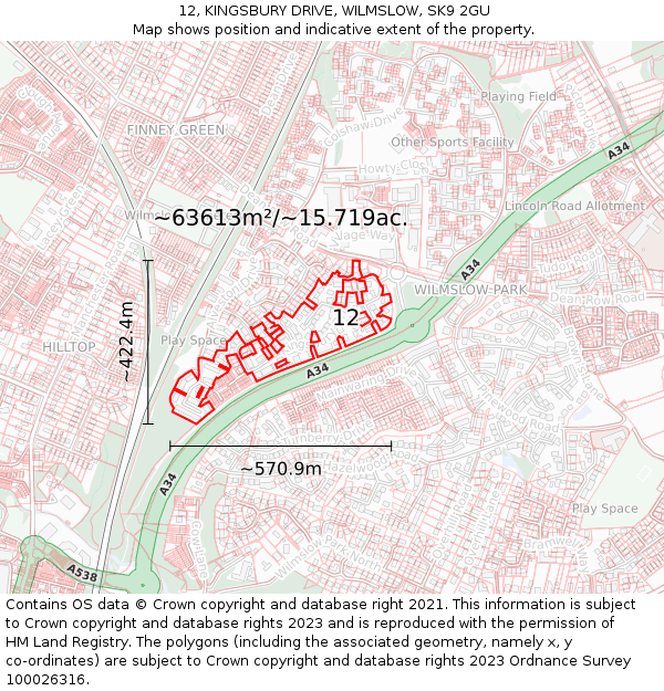 12, KINGSBURY DRIVE, WILMSLOW, SK9 2GU: Plot and title map