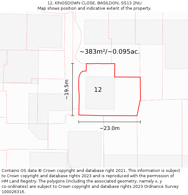 12, KINGSDOWN CLOSE, BASILDON, SS13 2NU: Plot and title map