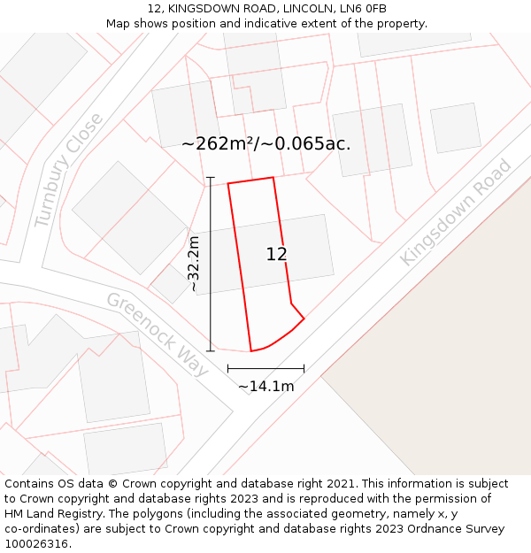 12, KINGSDOWN ROAD, LINCOLN, LN6 0FB: Plot and title map