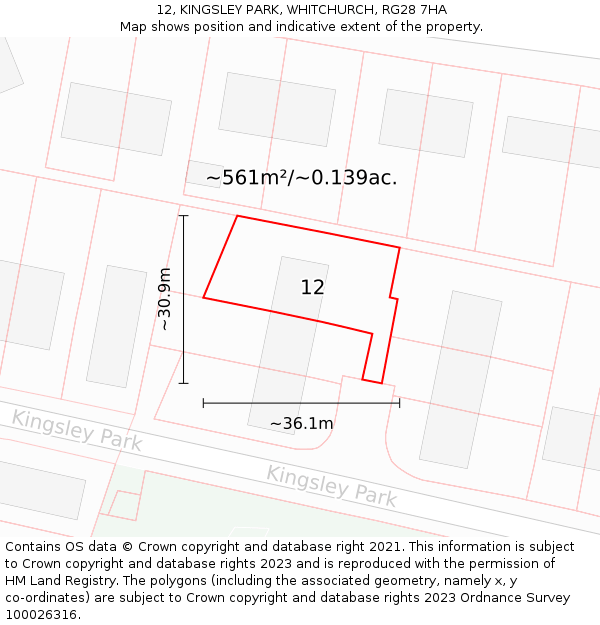 12, KINGSLEY PARK, WHITCHURCH, RG28 7HA: Plot and title map