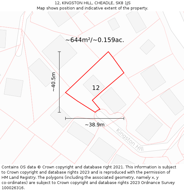 12, KINGSTON HILL, CHEADLE, SK8 1JS: Plot and title map