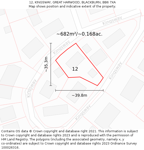 12, KINGSWAY, GREAT HARWOOD, BLACKBURN, BB6 7XA: Plot and title map