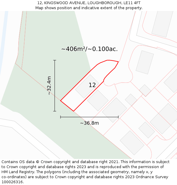 12, KINGSWOOD AVENUE, LOUGHBOROUGH, LE11 4FT: Plot and title map