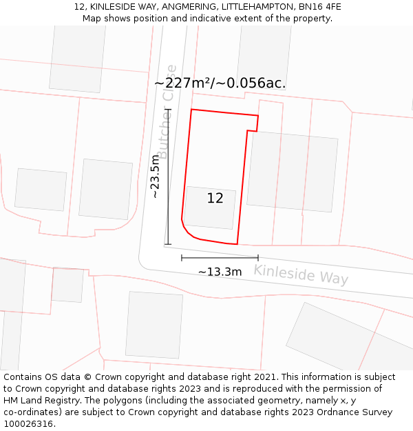 12, KINLESIDE WAY, ANGMERING, LITTLEHAMPTON, BN16 4FE: Plot and title map