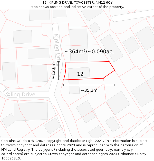 12, KIPLING DRIVE, TOWCESTER, NN12 6QY: Plot and title map