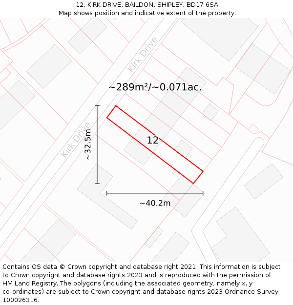 12, KIRK DRIVE, BAILDON, SHIPLEY, BD17 6SA: Plot and title map