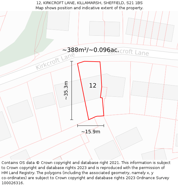 12, KIRKCROFT LANE, KILLAMARSH, SHEFFIELD, S21 1BS: Plot and title map