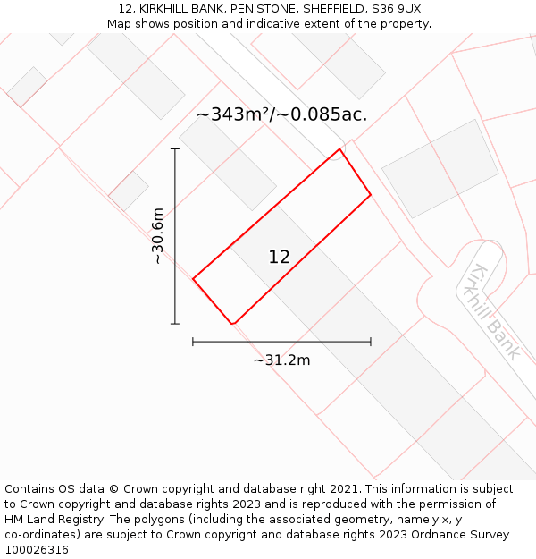 12, KIRKHILL BANK, PENISTONE, SHEFFIELD, S36 9UX: Plot and title map