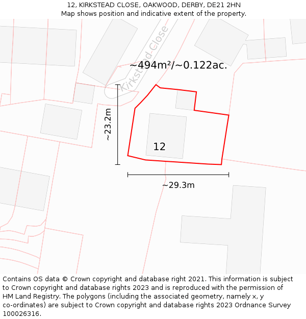 12, KIRKSTEAD CLOSE, OAKWOOD, DERBY, DE21 2HN: Plot and title map