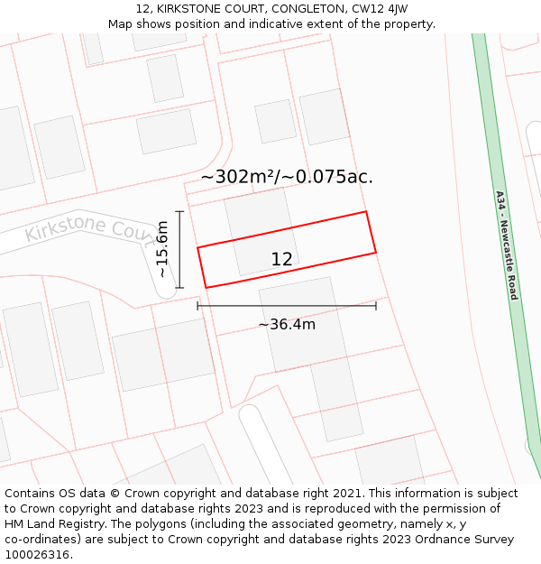12, KIRKSTONE COURT, CONGLETON, CW12 4JW: Plot and title map
