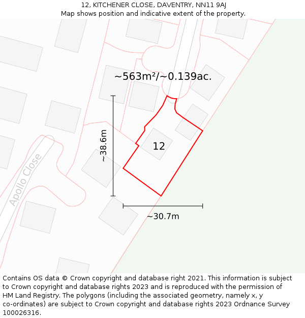 12, KITCHENER CLOSE, DAVENTRY, NN11 9AJ: Plot and title map