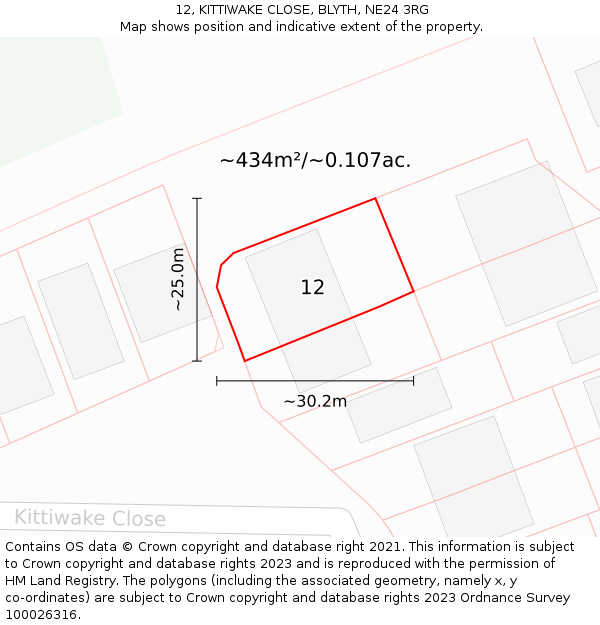 12, KITTIWAKE CLOSE, BLYTH, NE24 3RG: Plot and title map