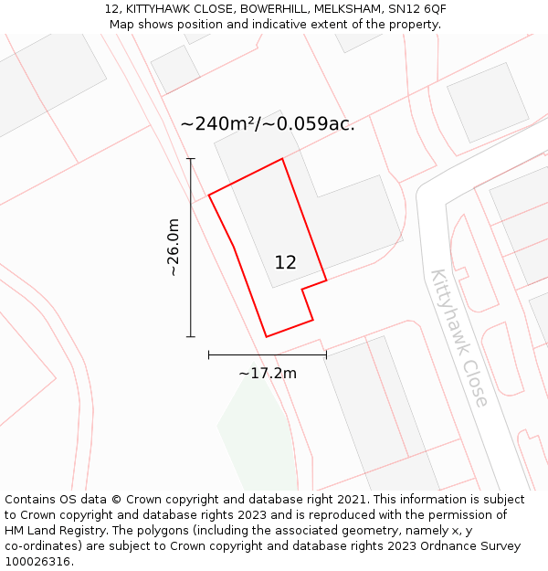 12, KITTYHAWK CLOSE, BOWERHILL, MELKSHAM, SN12 6QF: Plot and title map
