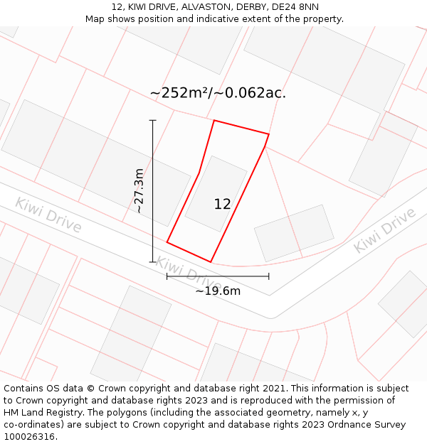 12, KIWI DRIVE, ALVASTON, DERBY, DE24 8NN: Plot and title map