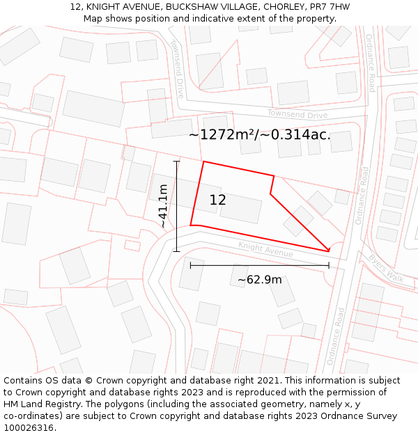 12, KNIGHT AVENUE, BUCKSHAW VILLAGE, CHORLEY, PR7 7HW: Plot and title map