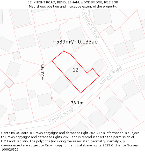 12, KNIGHT ROAD, RENDLESHAM, WOODBRIDGE, IP12 2GR: Plot and title map