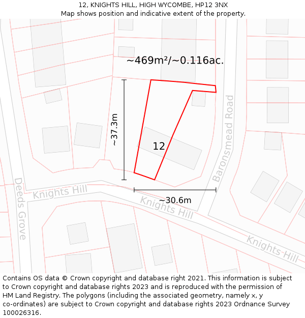 12, KNIGHTS HILL, HIGH WYCOMBE, HP12 3NX: Plot and title map