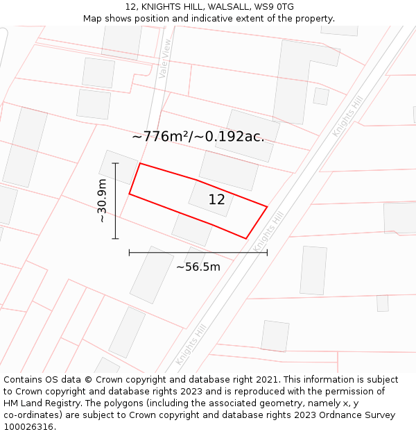 12, KNIGHTS HILL, WALSALL, WS9 0TG: Plot and title map