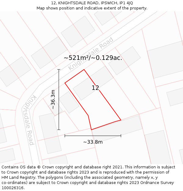 12, KNIGHTSDALE ROAD, IPSWICH, IP1 4JQ: Plot and title map