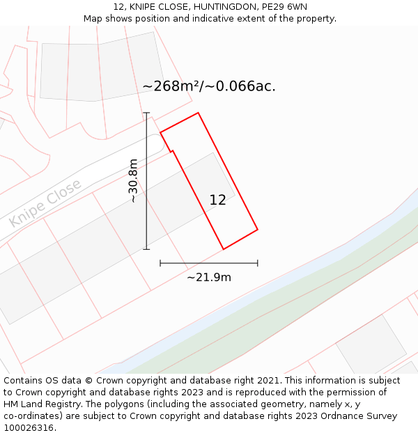 12, KNIPE CLOSE, HUNTINGDON, PE29 6WN: Plot and title map