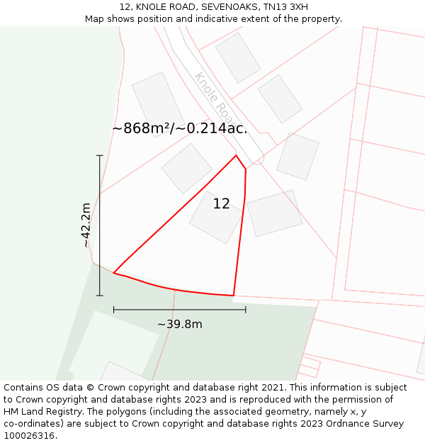 12, KNOLE ROAD, SEVENOAKS, TN13 3XH: Plot and title map