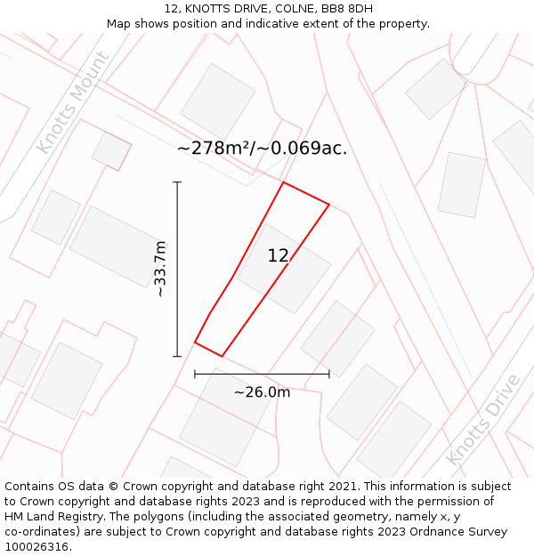 12, KNOTTS DRIVE, COLNE, BB8 8DH: Plot and title map