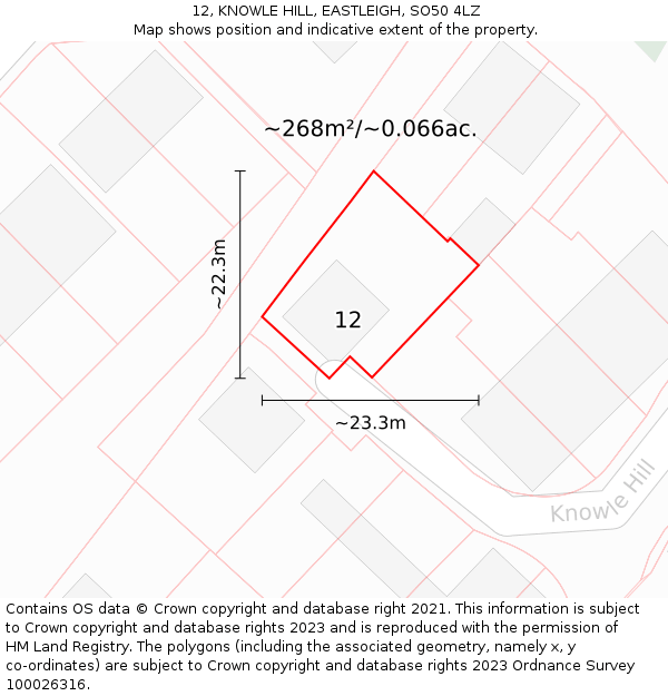 12, KNOWLE HILL, EASTLEIGH, SO50 4LZ: Plot and title map