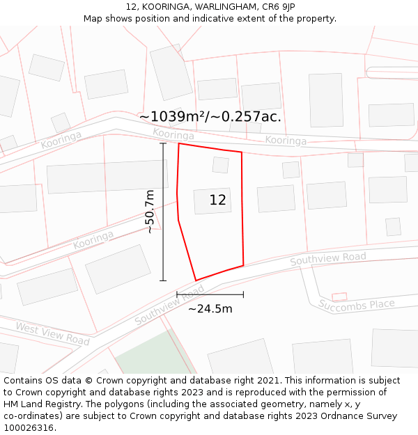 12, KOORINGA, WARLINGHAM, CR6 9JP: Plot and title map