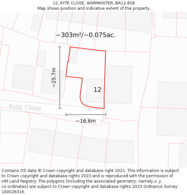 12, KYTE CLOSE, WARMINSTER, BA12 8GE: Plot and title map