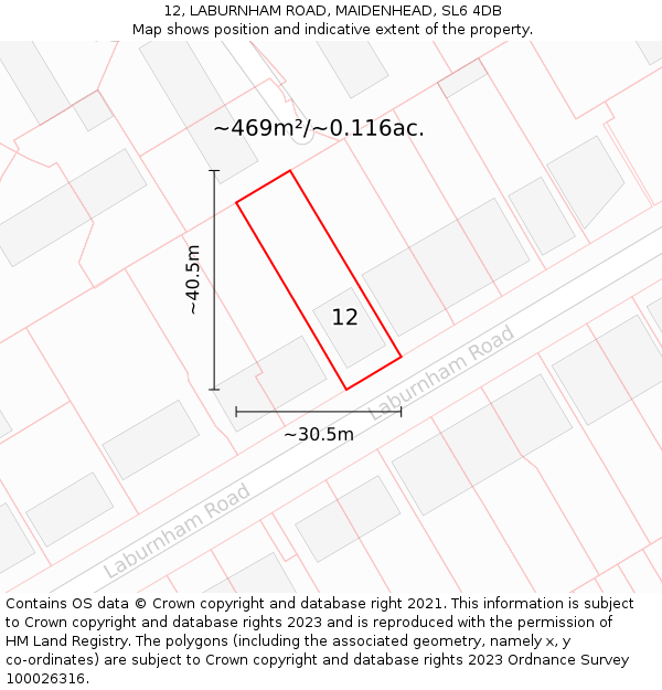 12, LABURNHAM ROAD, MAIDENHEAD, SL6 4DB: Plot and title map