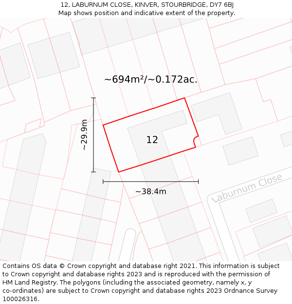 12, LABURNUM CLOSE, KINVER, STOURBRIDGE, DY7 6BJ: Plot and title map