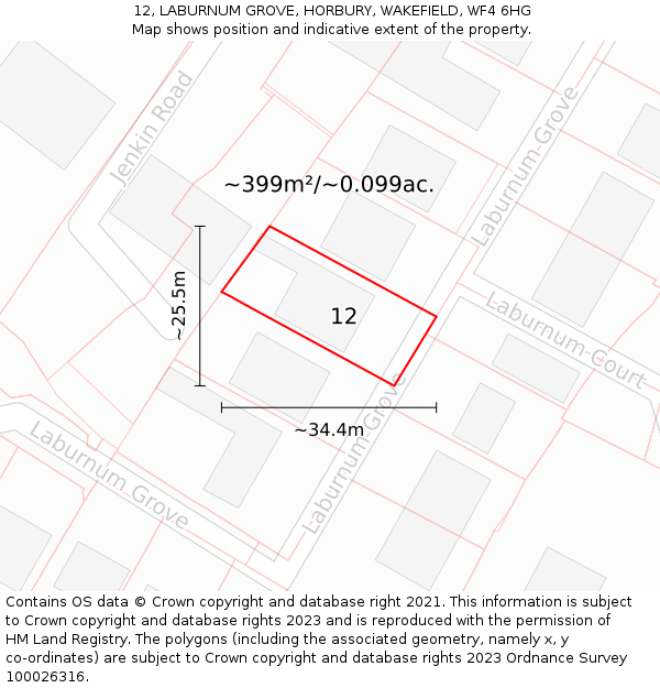 12, LABURNUM GROVE, HORBURY, WAKEFIELD, WF4 6HG: Plot and title map