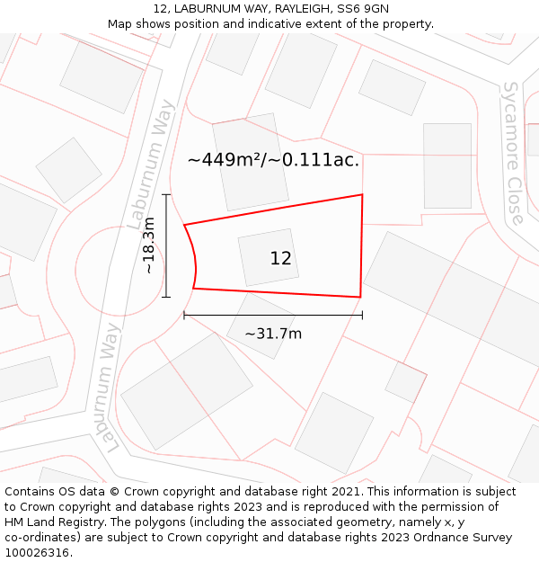 12, LABURNUM WAY, RAYLEIGH, SS6 9GN: Plot and title map