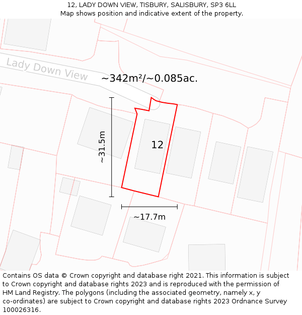 12, LADY DOWN VIEW, TISBURY, SALISBURY, SP3 6LL: Plot and title map