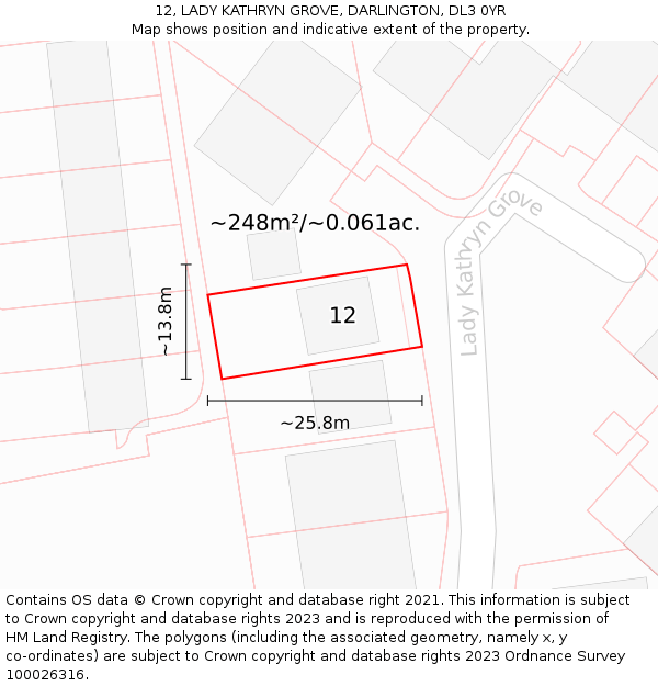 12, LADY KATHRYN GROVE, DARLINGTON, DL3 0YR: Plot and title map